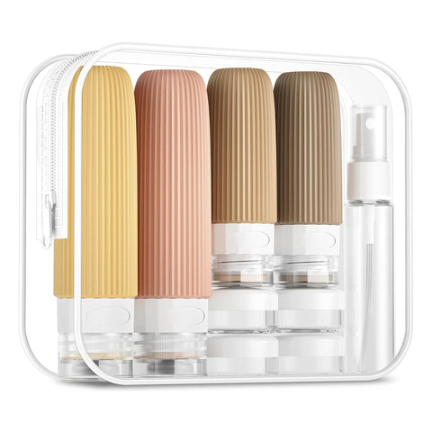 Lyrovo 16 Pack TSA Approved Travel Bottles Set – Leak Proof Silicone Refillable Toiletry Containers for Shampoo, Conditioner, Lotion & Body Wash (Apricot)