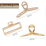Lyrovo 3 PCS Metal Large Hair Claw Clips for Thick Heavy Hair, Strong Hold Big Non-Slip Hair Catch Barrette Jaw Clamp for Long Hair, Fashion Styling Accessories for Women Girls (Golden, 3pcs)