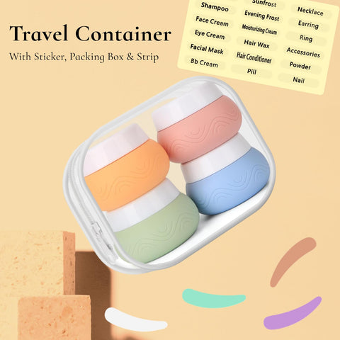 Lyrovo 30ml Silicone Travel Containers for Toiletries, Set of 4 - BPA-Free Leakproof Refillable Cosmetic Jars with Clear Bag, Name Stickers, and Scoops for Face, Hand & Body Creams (Pastel)