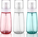 Lyrovo Travel Spray Bottle TSA Approved 100ml 3 Pack Leak Proof Fine Mist Empty Plastic Refillable Spray Bottle for Perfume Essential Oils Toners Rose Water Cosmetics (3 Color, 100ml), Transparent