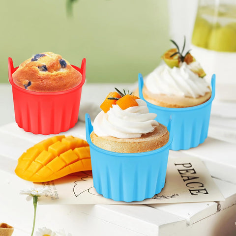 Lyrovo Air Fryer Baking Ramekins Premium Food Grade Silicone Mould Cups Easy Release Nonstick Bakeware Set for Eggs, Muffins, Cupcakes, Puddings, Tarts, Custards