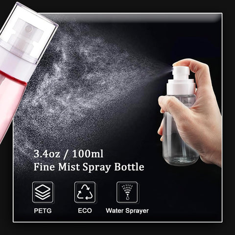 Lyrovo Travel Spray Bottle TSA Approved 100ml 3 Pack Leak Proof Fine Mist Empty Plastic Refillable Spray Bottle for Perfume Essential Oils Toners Rose Water Cosmetics (3 Color, 100ml), Transparent