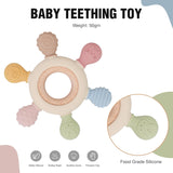 Lyrovo Silicon & Wood Teether for 3+ Months Baby, BPA Free, Beige, infants