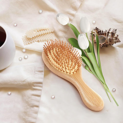 Lyrovo Bamboo Hair Brush for Hair Growth, Natural Bamboo Bristles Detangling Wooden Paddle Hairbrush for Massaging Scalp