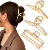 Lyrovo 3 PCS Metal Large Hair Claw Clips for Thick Heavy Hair, Strong Hold Big Non-Slip Hair Catch Barrette Jaw Clamp for Long Hair, Fashion Styling Accessories for Women Girls (Golden, 3pcs)