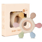 Lyrovo Silicon & Wood Teether for 3+ Months Baby, BPA Free, Beige, infants