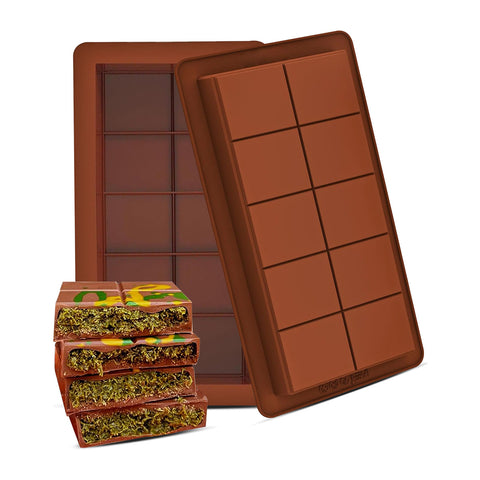 Lyrovo 2pcs Kunafa Chocolate Bar Molds Silicone Large Stuffed Dubai Pistachio Deep Bar Moulds Kit