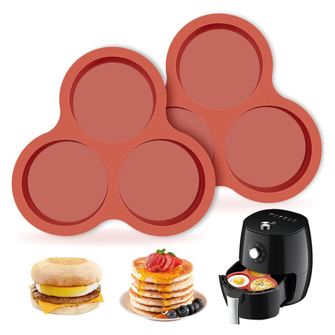 Lyrovo 2pcs Silicone Egg Molds 4 Inch Jumbo Muffin Top Baking Pans for Air Fryer, Non-Stick Large Round Silicone Molds for Hamburger Bun, Pie, Tart, Cake, Breakfast Egg Sandwich