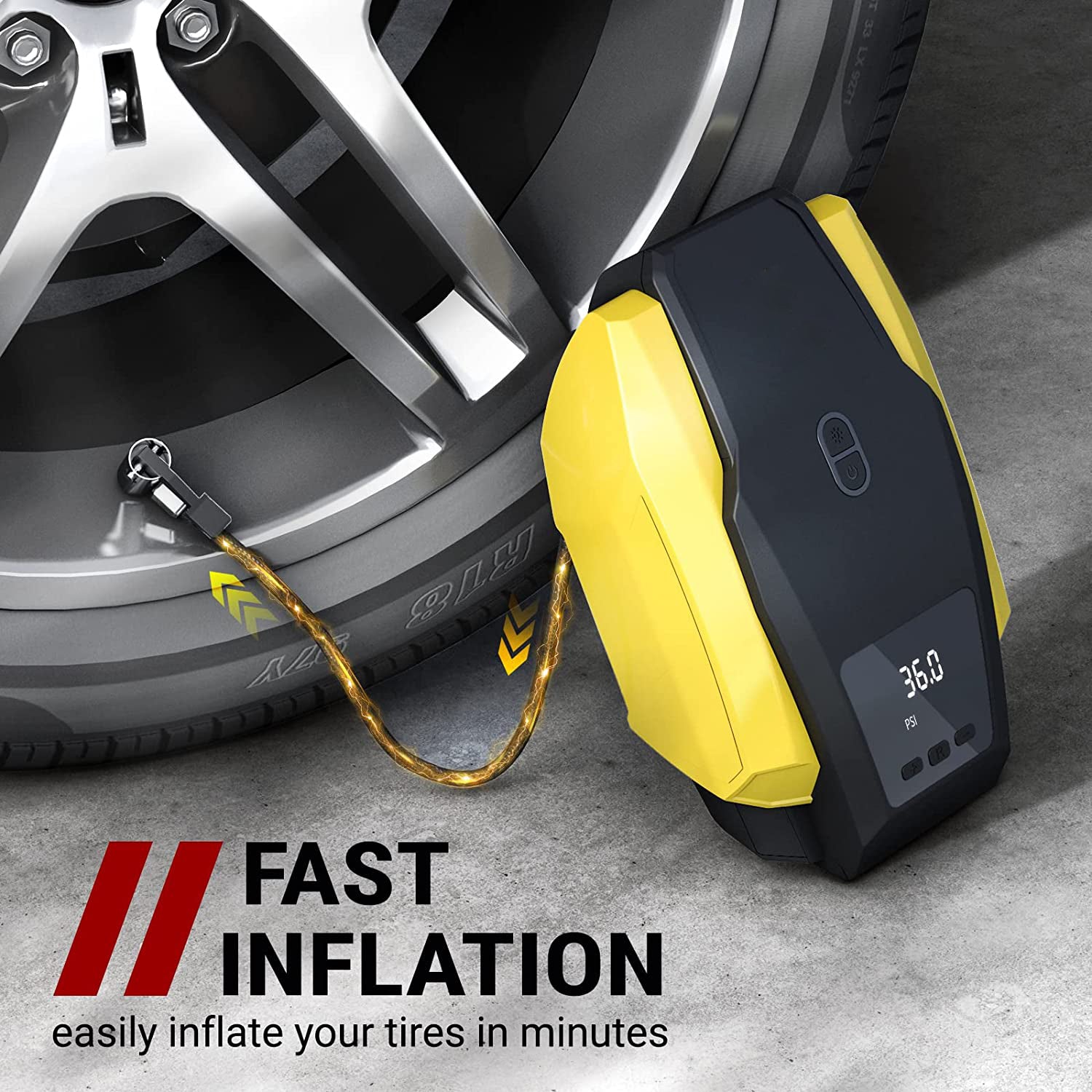 12V DC Auto Off Digital Tyre Inflator Pump with LED Light